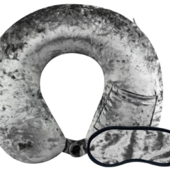 Cloudz LUXE Crushed Velvet Memory Foam Neck Pillow with Sleep Mask - Grey 10 CT
